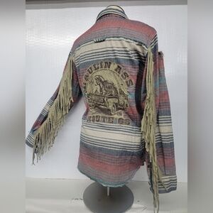 Southwest Woven Flannel Shirt Shacket With Route 66 "Haulin' A**" Upcycled